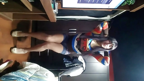 Latina teen with small tits enjoys a handjob on her pussy