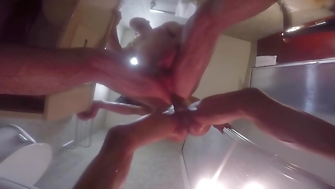 Shy ebony shemale fucks her stepbrother in the shower