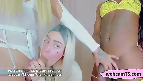 Two sexy girls get a blowjob and get a dick in their holes