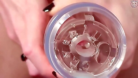 Amateur girl with a huge dildo and toy enjoys a cum shot