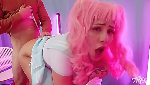 Beautiful redheaded blonde with tattoos in her ass and clit