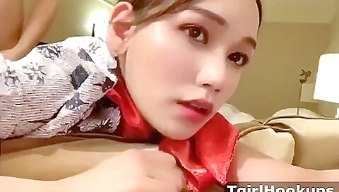 Asian hottie with brown hair gets fucked by her stepson